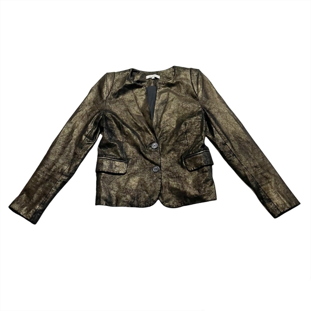 Sandro Designer 100% Goat Leather Blazer Suit Jacket w/ Shoulder Pads Small - Picture 2 of 7